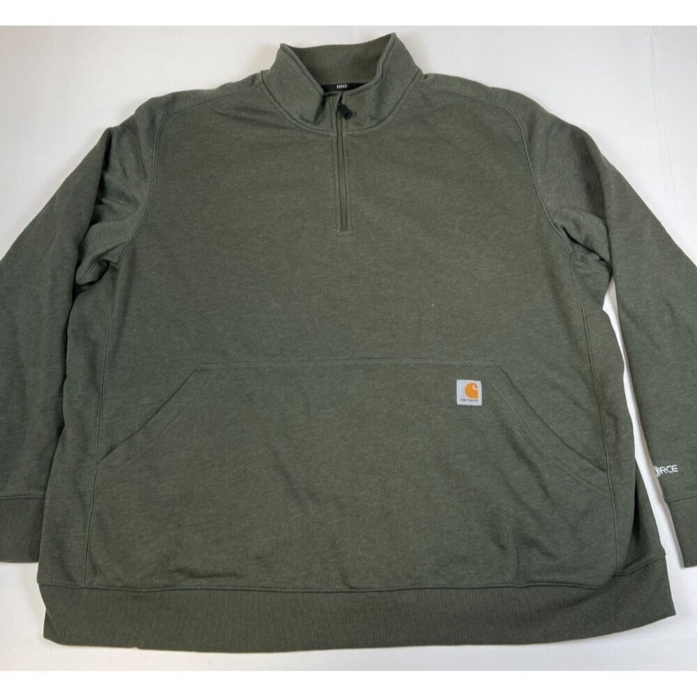Carhartt Force Men 4XL Green Quarter Zip Pullover Relaxed Fit Sweater Pockets